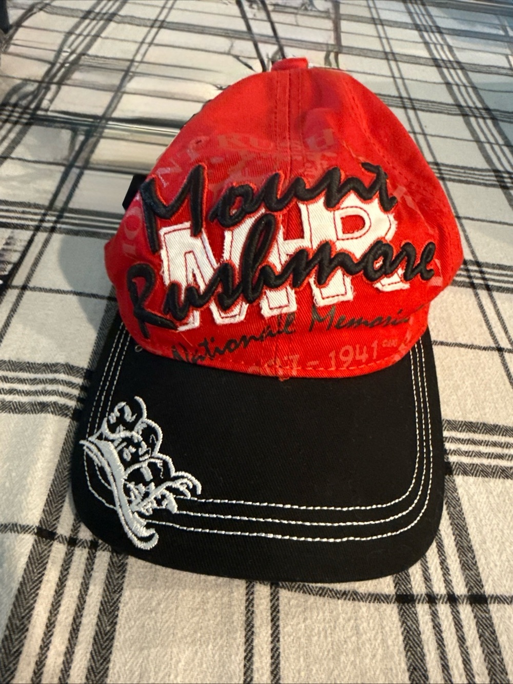 Red and Black Embroidered Baseball Cap -
